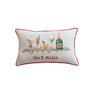 Hello Honey® 20" x 12" Embroidered How to Fa La La Cotton Slub Lumbar Pillow with Red Piping