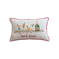 Hello Honey® 20" x 12" Embroidered How to Fa La La Cotton Slub Lumbar Pillow with Red Piping