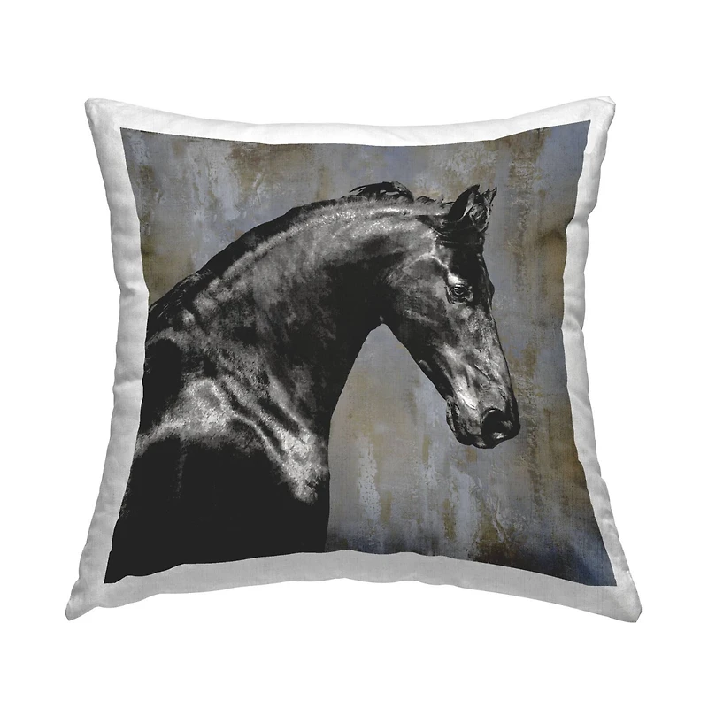 Stupell Industries Majestic Black Stallion Horse Wildlife Portrait Throw Pillow, 18" x 18"