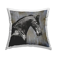 Stupell Industries Majestic Black Stallion Horse Wildlife Portrait Throw Pillow, 18" x 18"