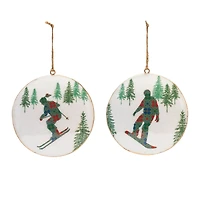 6" Ski & Snowboard Forest Metal Disc Ornaments Set