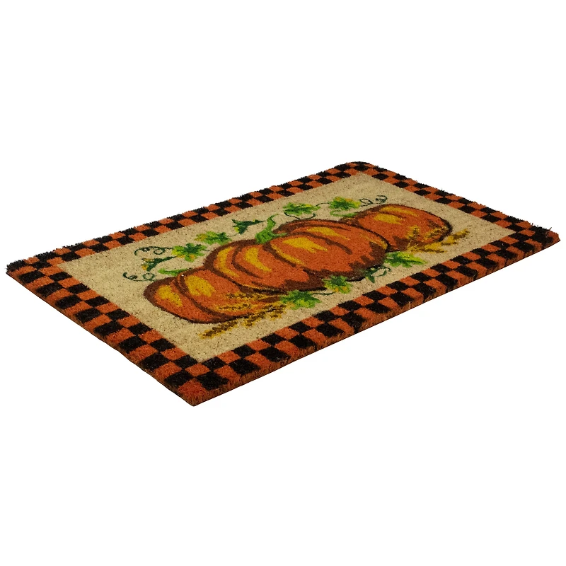 Orange & Black Checkered Fall Harvest Pumpkin Doormat