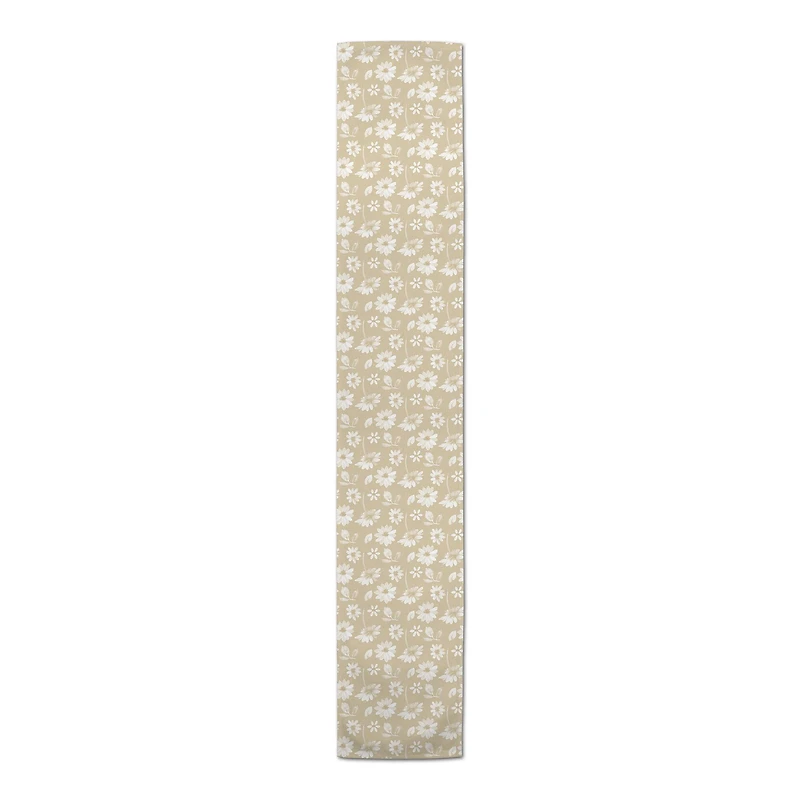 7.5ft. Tan & White Florals Cotton Twill Table Runner