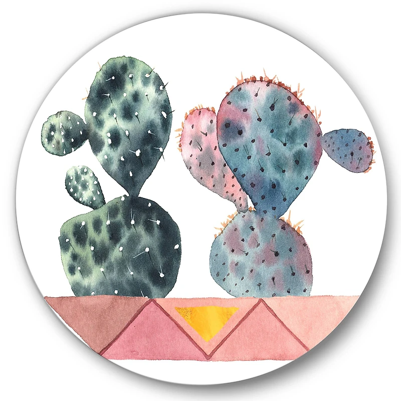 Designart - Cactus Duo In Pink Geometric Pots