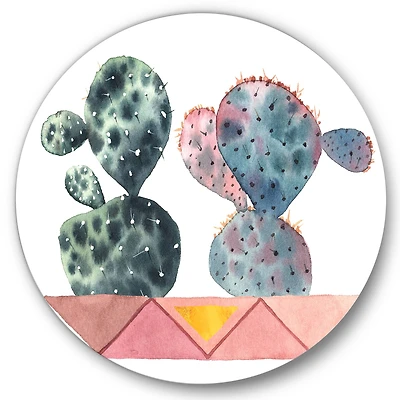 Designart - Cactus Duo In Pink Geometric Pots