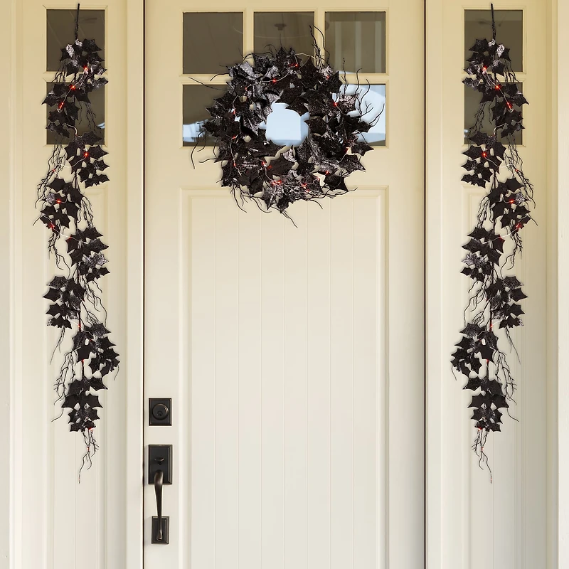 Glitzhome® Lighted Halloween Bat Garland & Wreath Set