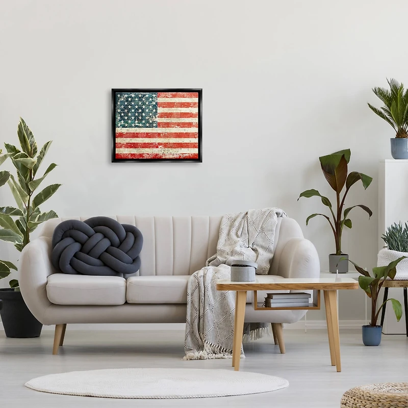 Stupell Industries Rustic American Flag Floater Framed Art