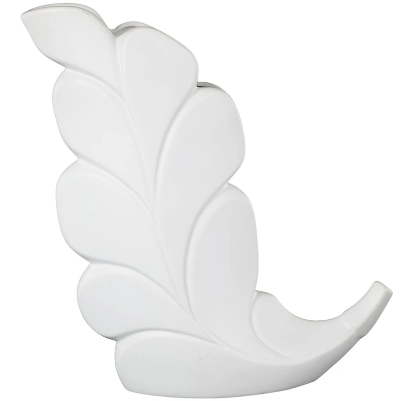 15" White Leaf Ceramic Slanted Decorative Vase