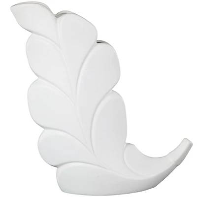 15" White Leaf Ceramic Slanted Decorative Vase