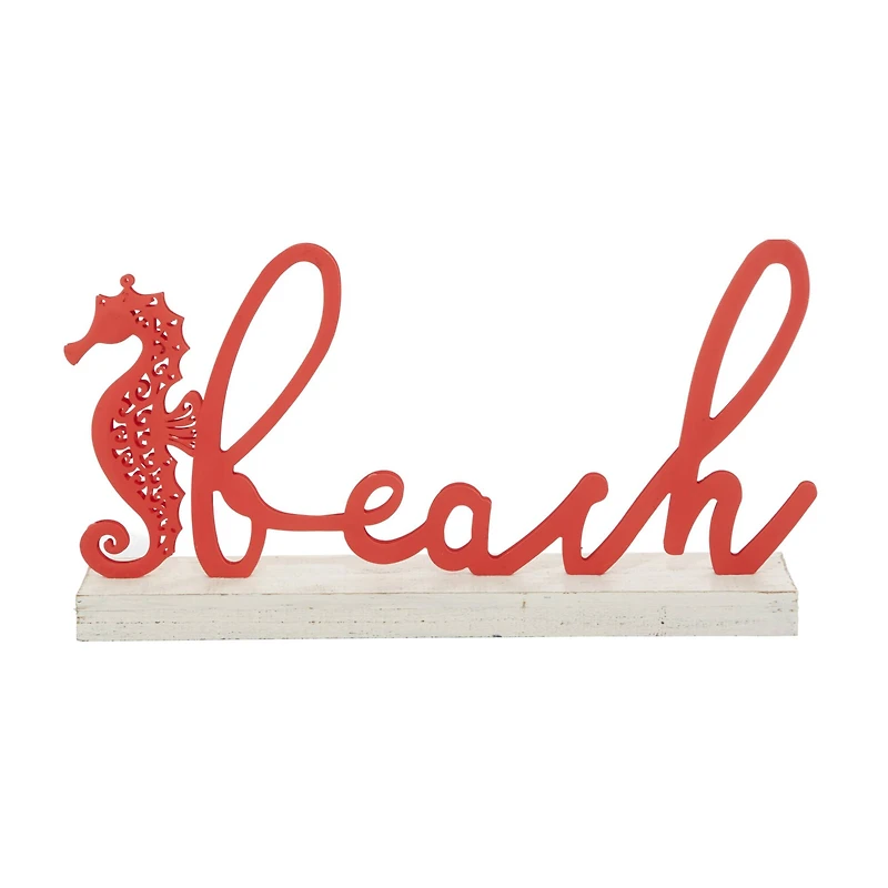 19" Red Coastal Beach Sign