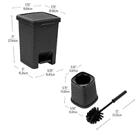 Mind Reader Wicker Style Square Wastepaper Pedal Basket & Toilet Brush Bathroom Set