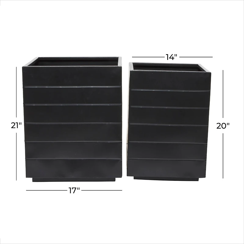 Black Modern Planter, Set of 2" 17", 15"