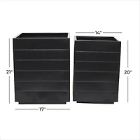 Black Modern Planter, Set of 2" 17", 15"
