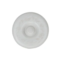 Hello Honey® 13.5" White Round Debossed Stoneware Chip & Dip with Pine Boughs in Reactive Glaze