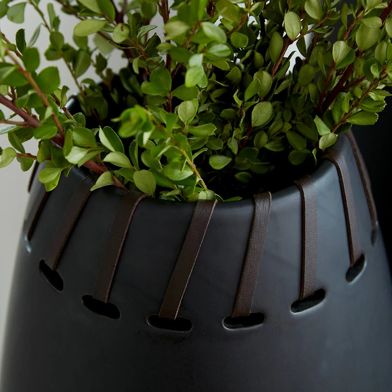 Set of 2 Black Stoneware Modern Vase, 16", 13"