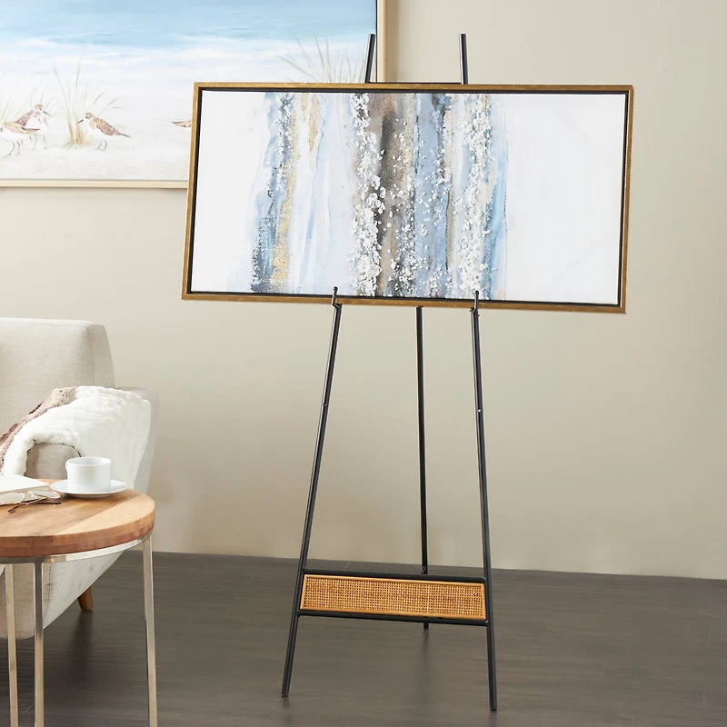 57.5" Black Metal Easel with Wood Accents