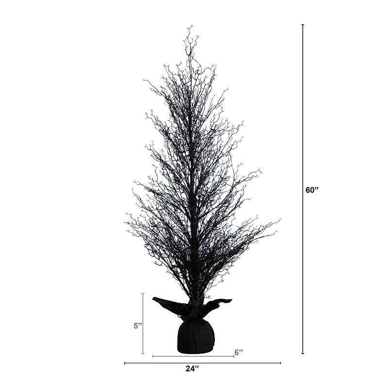 5ft. Pre-Lit LED Halloween Black Twig Artificial Fall Tree in Burlap Planter