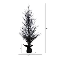 5ft. Pre-Lit LED Halloween Black Twig Artificial Fall Tree in Burlap Planter