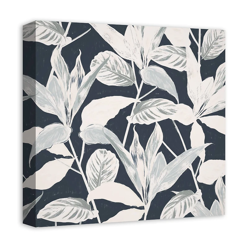 Navy Botanical Leaves Canvas Wall Art