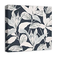 Navy Botanical Leaves Canvas Wall Art