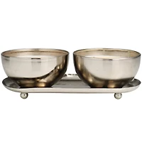 Jasmine Scented 2-Wick Candles in Silver Bowls Set 