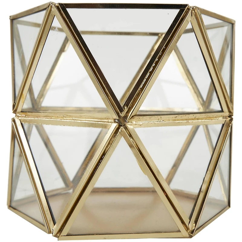 CosmoLiving by Cosmopolitan Gold Diamond Hexagon Metal Candle Lantern Set