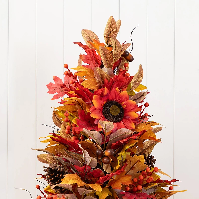 Glitzhome® 36" Fall Sunflower, Pinecone and Berry Porch Tree