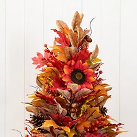 Glitzhome® 36" Fall Sunflower, Pinecone and Berry Porch Tree