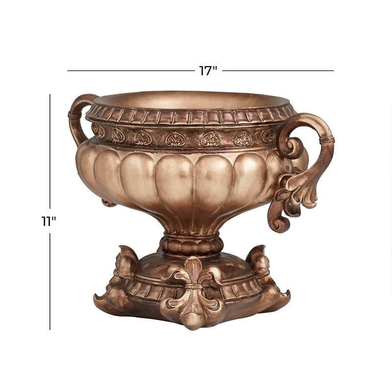Bronze Polystone Traditional Decorative Bowl, 11" x 17" x 11"