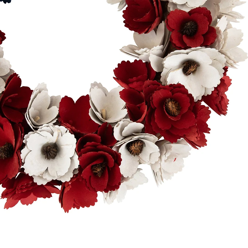 15" Americana Floral Flag Wooden Wreath