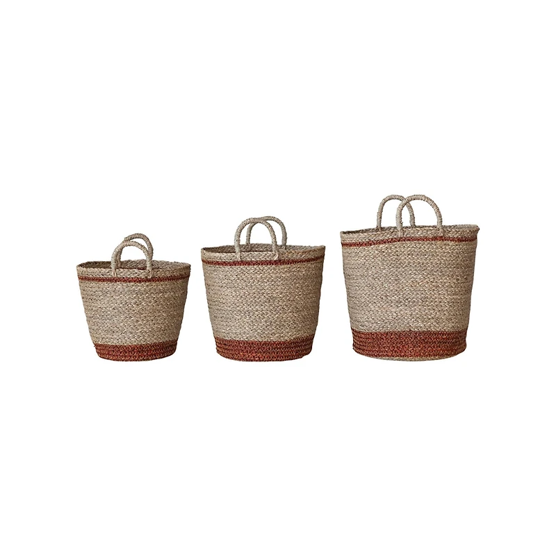 Hello Honey® Natural & Brown Striped Woven Seagrass Handled Nesting Basket Set