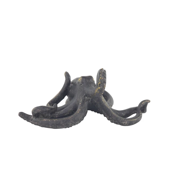 Black Polystone Coastal Sculpture, Octopus 5" x 11" x 7"