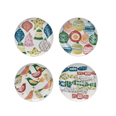 Hello Honey® 8" Multicolor Holiday Patterns Round Stoneware Plate Set
