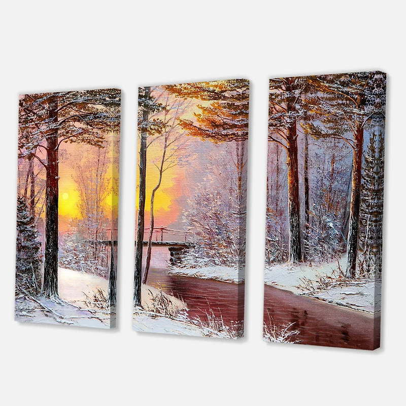 Designart - Christmas Forest With River and Trees IV - Traditional Canvas Wall Art Print