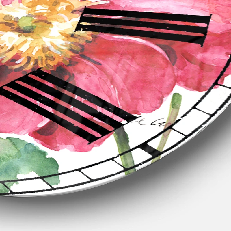 Designart 'Red Springflowers And Handpainted Butterfly Traditional Wall Clock