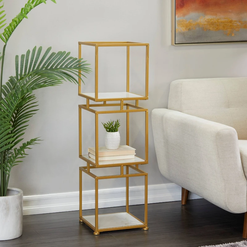 Gold Marble Glam Shelving Unit, 39" x 12" x 12"
