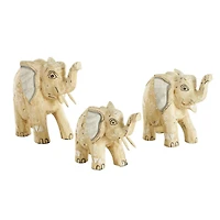 Light Brown Wood Elephant Handmade Sculpture Set, 3ct.