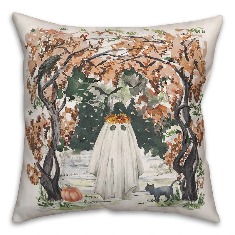 Spooky Woodland Ghost Throw Pillow