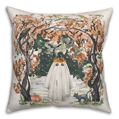 Spooky Woodland Ghost Throw Pillow