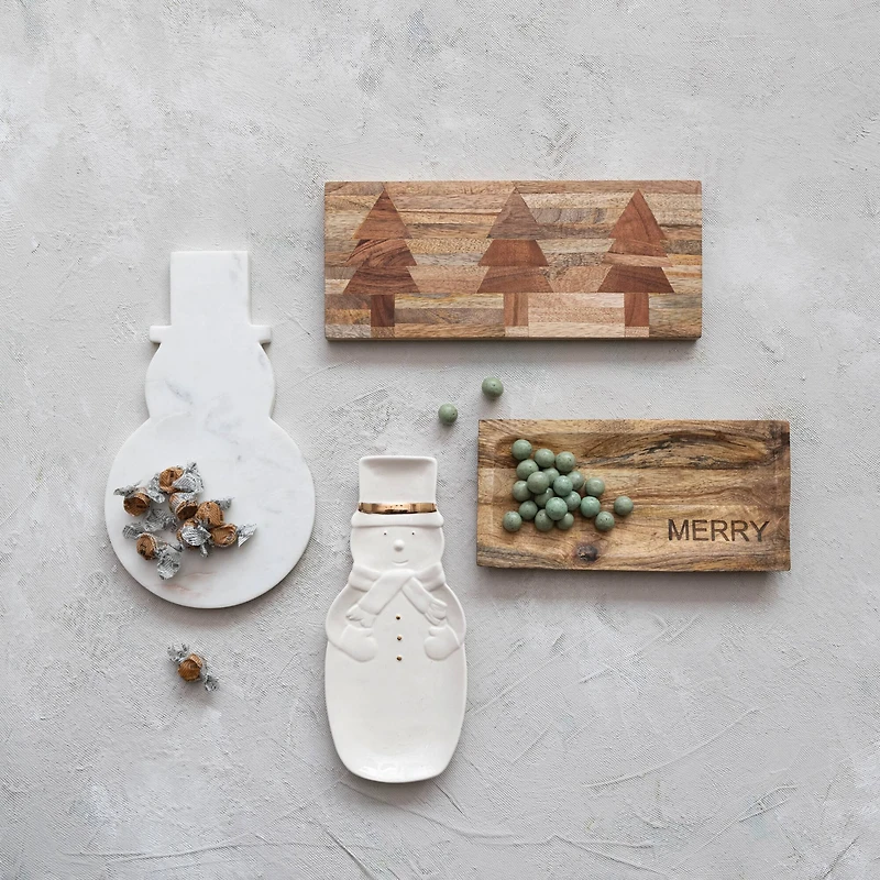 Hello Honey® 12" White Debossed Stoneware Snowman Plate with Gold Electroplating