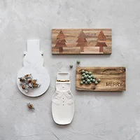 Hello Honey® 12" White Debossed Stoneware Snowman Plate with Gold Electroplating