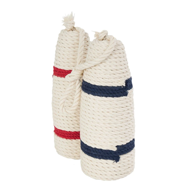 9.5" White Buoy Handmade Coiled Striped Rope Sculpture