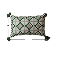 Hello Honey® 22" Natural & Green Cotton Embroidered Lumbar Pillow
