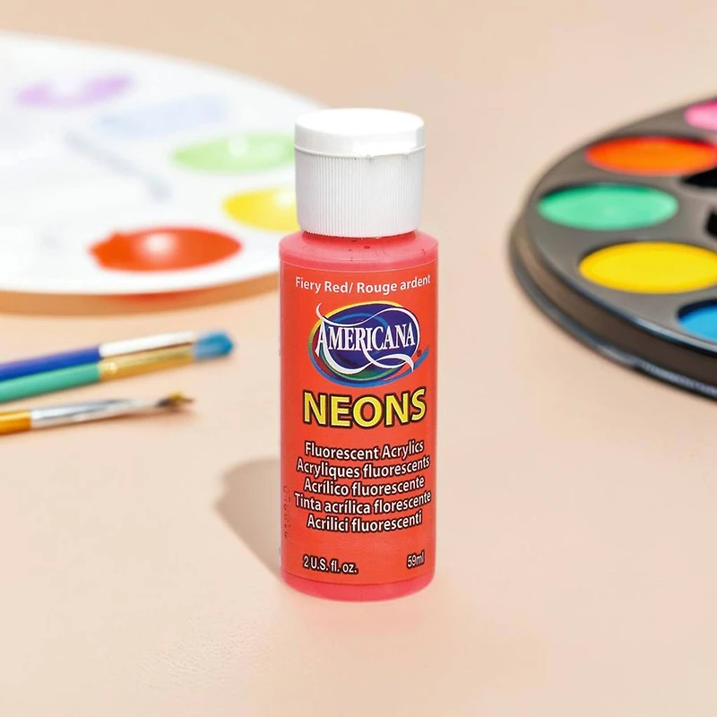 Americana® Neon Fiery Red Fluorescent Acrylic Paint, 2oz.