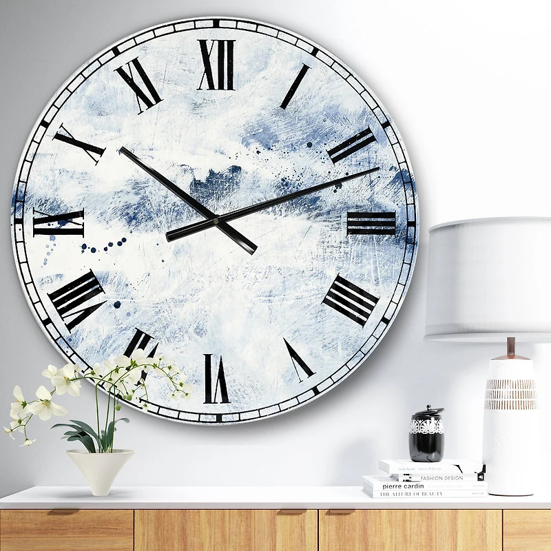 Designart Blue Wipe Out Farmhouse Wall Clock