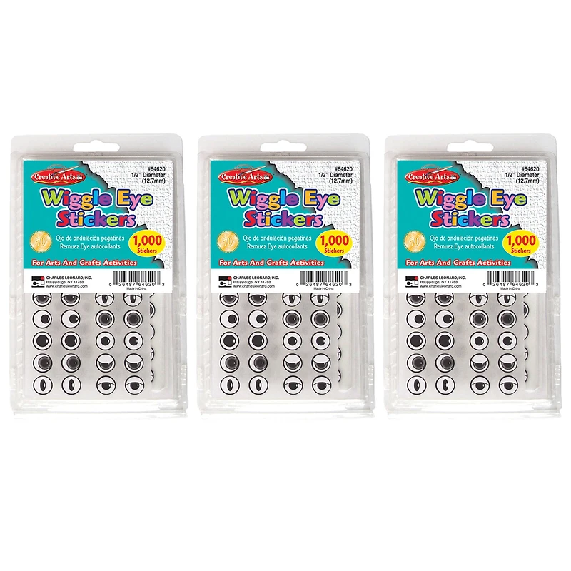 Creative Arts Wiggle Eyes Stickers, 3 Packs of 1000