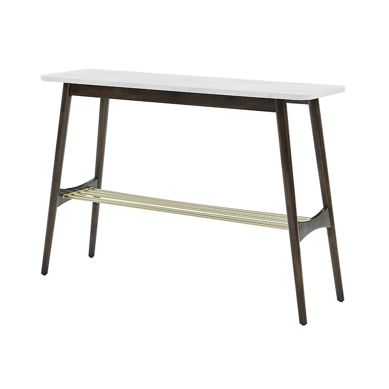 Walker Edison Faux White Marble/Dark Brown Oak Tapered Leg Entry Table