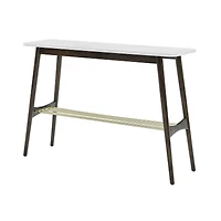 Walker Edison Faux White Marble/Dark Brown Oak Tapered Leg Entry Table