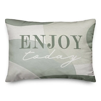 20" x 14" Enjoy Today Green Modern Watercolor Indoor/Outdoor Throw Pillow