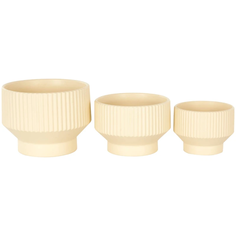 Linear Grooves Wide Ceramic Planter Set